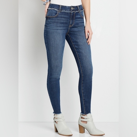 Maurices High Rise Dark Fray Waist Jegging - Picture 1 of 8